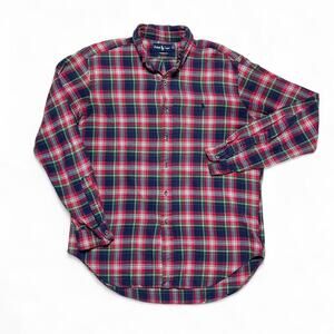 Polo Ralph Lauren 90s Vintage Classic Fit Cotton Plaid Flannel Button Shirt L